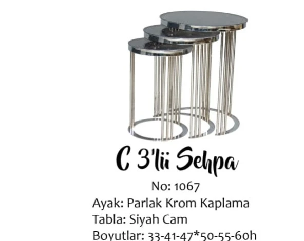 Brc Zigon 14062 C Model 3lü Siyah TEMPER cam Metal transmisyon Krom Renk Kaplam El Yapı ürün görseli 1