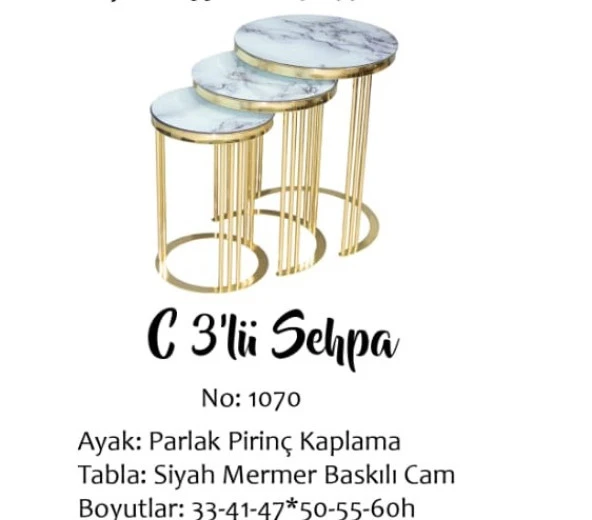Brc zigon C 14061 model Beyaz Mermer TEMPER cam Metal GOLD Renk Kaplama El Yapım ürün görseli 1