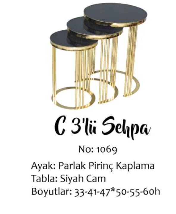 Brc Zigon13384 C Model Metal Gold renk kaplama Düz Siyah Temper cam El Yapım ürün görseli 1