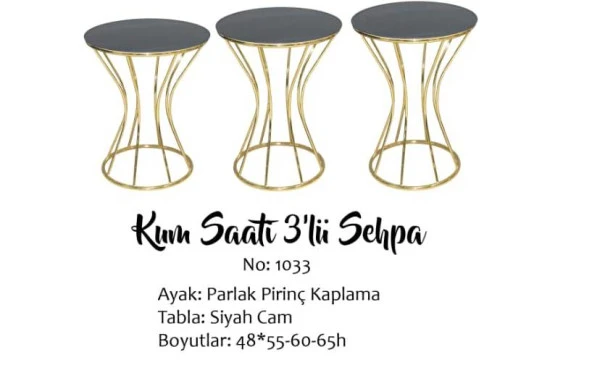 Brc KUM SAATİ 13395 Model ZİGON Düz SİYAH Desen Metal GOLD Renk Kaplama El yapım ürün görseli 1