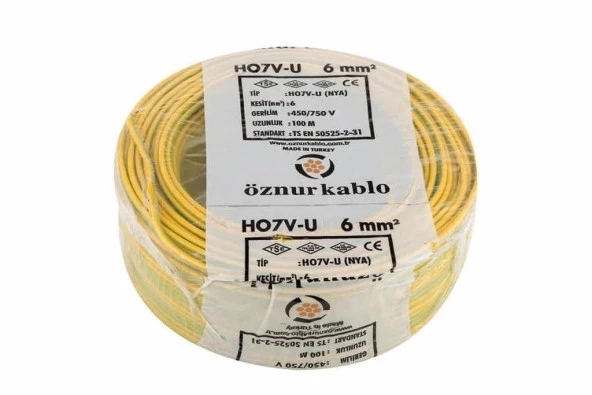 Öznur NYA 6 Mm Kablo Sarı Yeşil 100 Metre ürün görseli 1