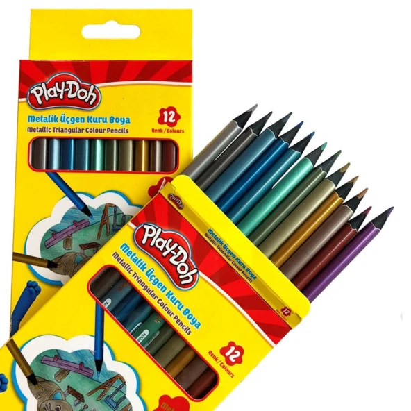 Play-Doh Üçgen Kuru Boya Kalemi Metalik Siyah Lata 12 Renk PLAY-KU025 ürün görseli 1