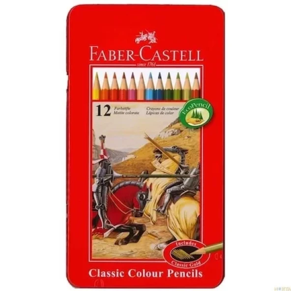 FABER-CASTELL KURU BOYA 12 RENK METAL KUTU (115844) ürün görseli 1