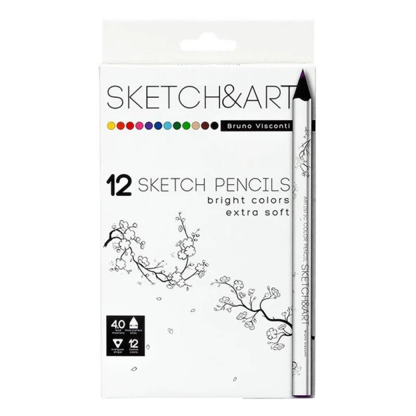 Bruno Visconti Sketch&Art Profesyonel Kuru Boya Kalemi Kalın Gövde 4mm 12 Renk No:30-0114 ürün görseli 1