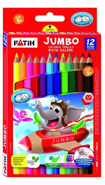 Fatih 12 Renk Tam Boy Jumbo Renkli Kuru Boya Kalemi (33340) ürün görseli 1