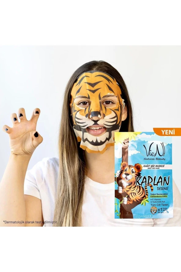 VİEN KAĞIT YÜZ MASKESİ KAPLAN DESENLİ E VİTAMİNLİ 25 GR ürün görseli 1