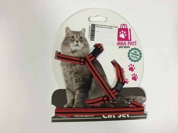 Marka Pati Kırmızı Siyah Çizgili Kedi Gezdirme Tasması ürün görseli 1