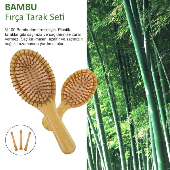 Valkyrie 4 Adet Doğal Bambu Fırça Tarak Seti %100 Bambu Orjinal Set - Resim 3