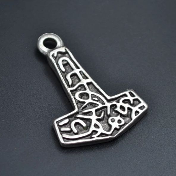 Thor Mjollnir Hammer Kolye Ucu - Antik Gümüş Kaplama - Kod:112 ürün görseli 1