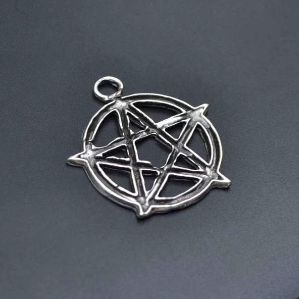 Pentagram Yıldızı Kolye Ucu - Antik Gümüş Kaplama - Kod:109 ürün görseli 1