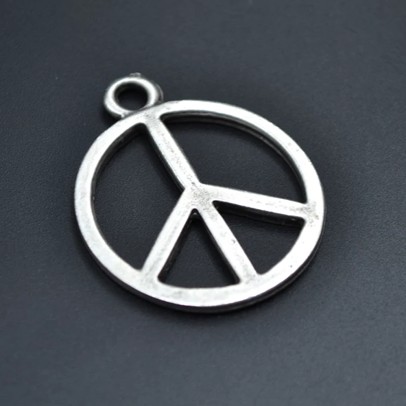 Peace Barış İşareti Kolye Ucu - Antik Gümüş Kaplama - Kod:110 ürün görseli 1