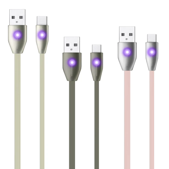 LinkTech K486 Type-C Led Işıklı 1.2mt Yassı Şarj ve Data Kablosu ürün görseli 1