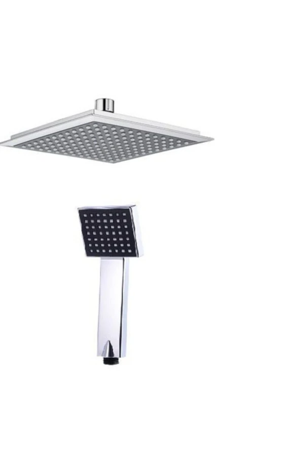 Ens Kare Tepe Duş Başlığı ve El Duşu Krom Duş Başlığı Siyah Renk Banyo Seti ürün görseli 1
