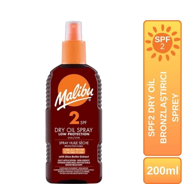 Malibu Güneş Koruyucu Dry Oil Bronzlaştırıcı Sprey SPF2 200ml ürün görseli 1