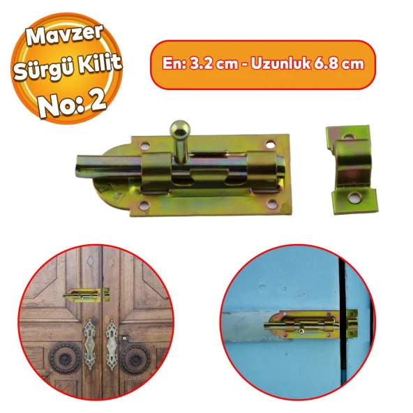 Mavzer Sürgü No:2 Kilit Kadmiyum 32x68 mm Ahşap Pvc Demir Kapı Pencere Emniyet Mandalı Kilidi ürün görseli 1