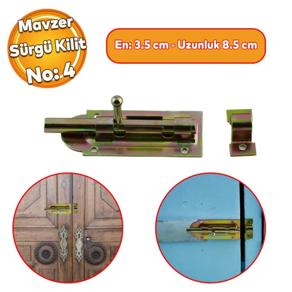 Mavzer Sürgü No:4 Kilit Kadmiyum 35x85 mm Kapı Pencere Emniyet Mandalı Kilidi ürün görseli 1