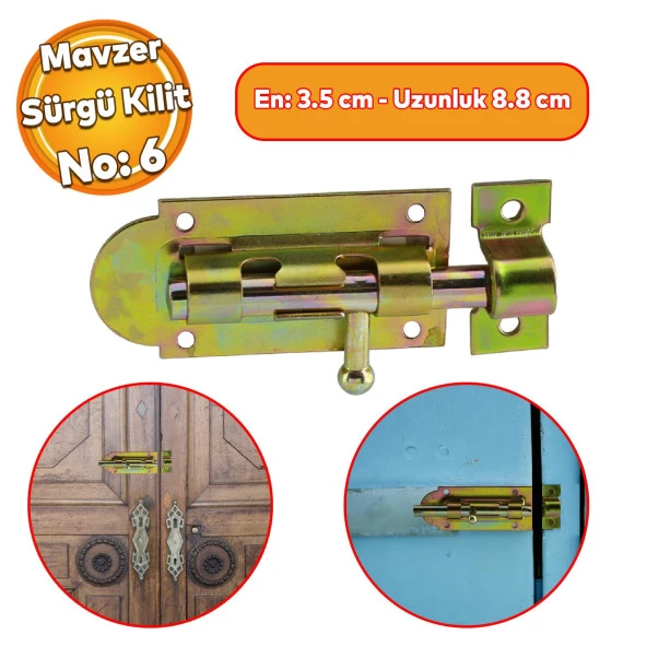 Mavzer Sürgü No:6 Kilit Kadmiyum 35x88 mm Kapı Pencere Emniyet Mandalı Kilidi ürün görseli 1