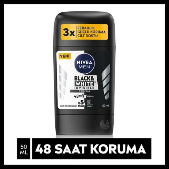 Nivea Men Erkek Stick Deodorant Black & White Invisible Original 48 Saat Anti-Perspirant Koruma 50 ml ürün görseli 1