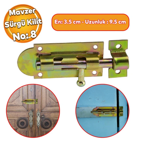 Mavzer Sürgü No:8 Kilit Kadmiyum 35x95 mm Kapı Pencere Emniyet Mandalı Kilidi ürün görseli 1
