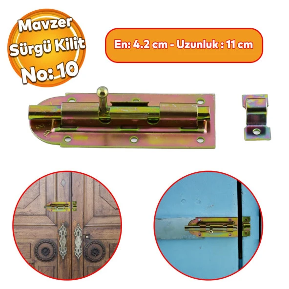Mavzer Sürgü No:10 Kilit Kadmiyum 42x110 mm Kapı Pencere Emniyet Mandalı Kilidi ürün görseli 1