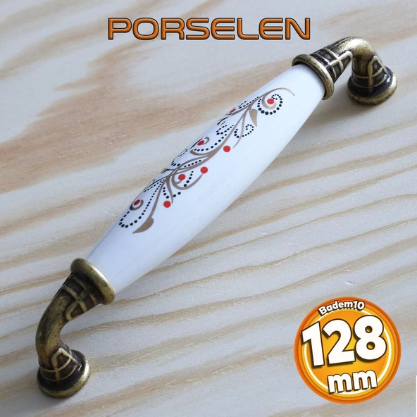 Gerçek Porselen Eskitme Antik Sarı 128 mm Mobilya Mutfak Çekmece Dolap Dolabı Kulpu Kulbu Kulpları ürün görseli 1