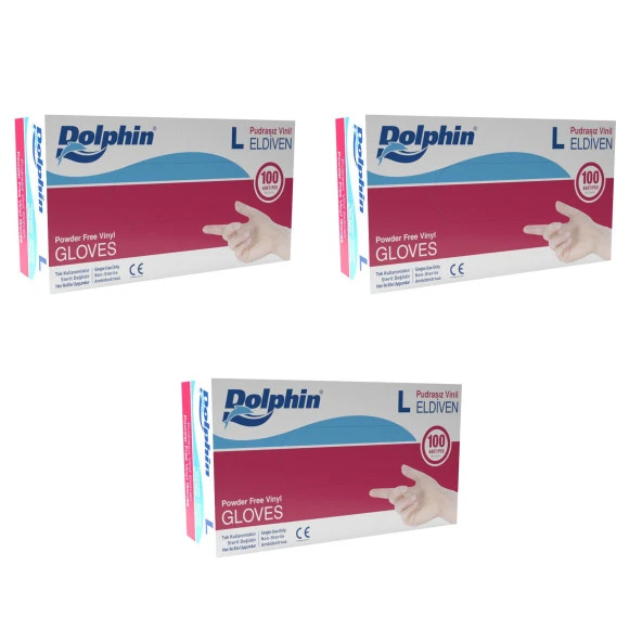 Dolphin Pudrasız Vinil Vinyl Tek Kullanımlık Eldiven Şeffaf Large Büyük Boy - 100'lü 3 Paket ürün görseli 1