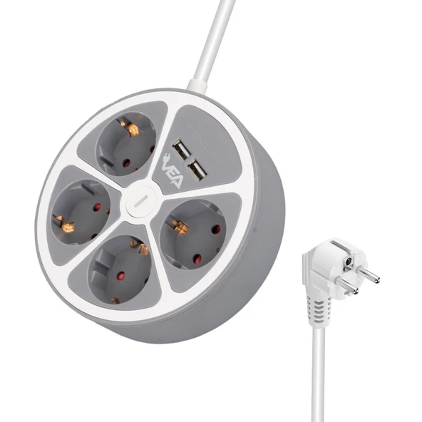Ayt Vea Ve-G604YU 4 lü Grup Priz 1.5 Metre Uzatma Kablosu Usb li Yuvarlak 3680 Watt 16 Amper Destekli Isınmaz Priz ürün görseli 1