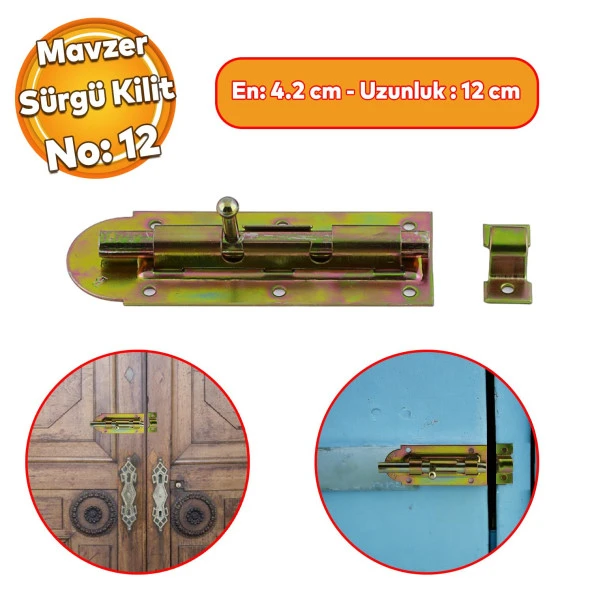 Mavzer Sürgü No:12 Kilit 42x120 mm Ahşap Pvc Demir Kapı Pencere Sürgüsü Emniyet Kilidi Sürgülü ürün görseli 1