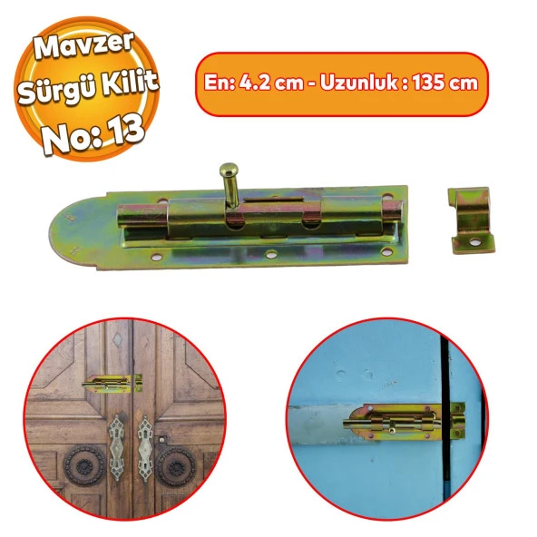 Mavzer Sürgü No:14 Kilit Kadmiyum 42x135 mm Sürgülü Kapı Pencere Emniyet Kilidi Sürgüsü ürün görseli 1