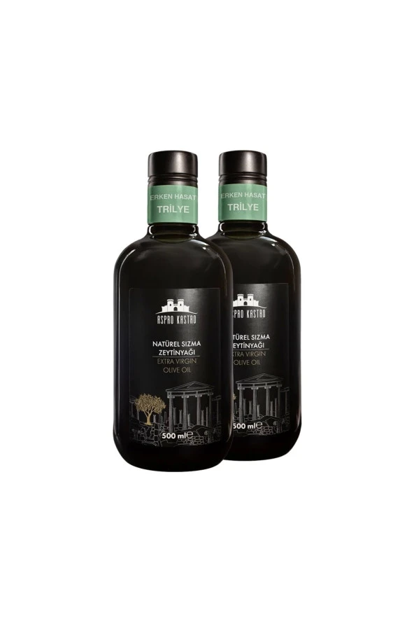 Aspro Kastro 500 ml Trilye Erken Hasat Soğuk Sıkım Natürel Sızma Zeytinyağı (2'Lİ Set) ürün görseli 1