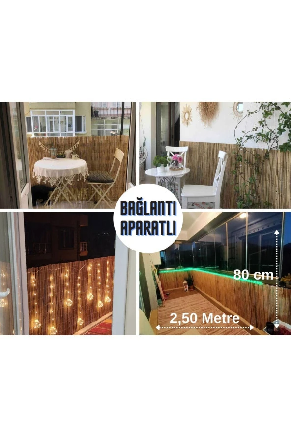 Hasır Evi 80 Cm x 2,50 Metre Doğal Kamış Hasır Balkon Çiti ürün görseli 1