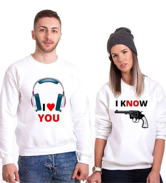 Tshirthane I Love You I Know Sevgili Kombinleri Sweatshirt Kombini ürün görseli 1