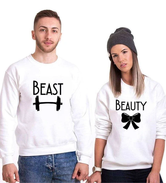 Tshirthane Beast Beauty2  Sevgili Kombinleri Sweatshirt Kombini ürün görseli 1