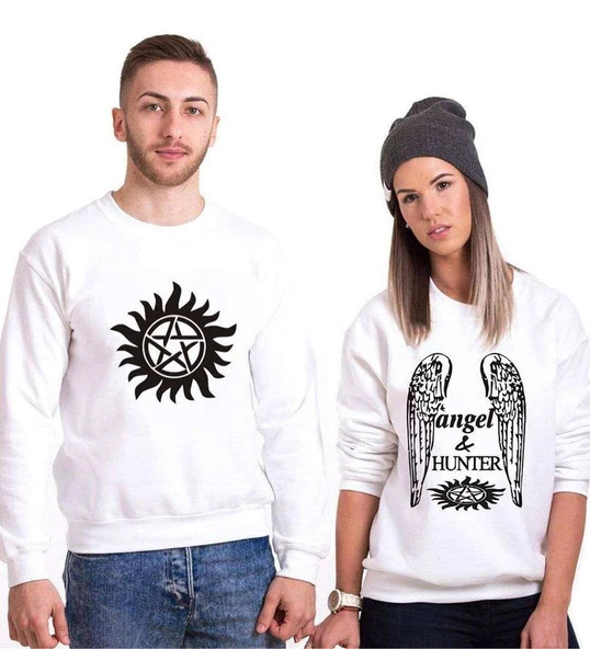 Tshirthane Angel Hunter Sevgili Kombinleri Sweatshirt Kombini ürün görseli 1