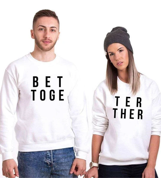 Tshirthane Bet-Ter Toge-Ther  Sevgili Kombinleri Sweatshirt Kombini ürün görseli 1