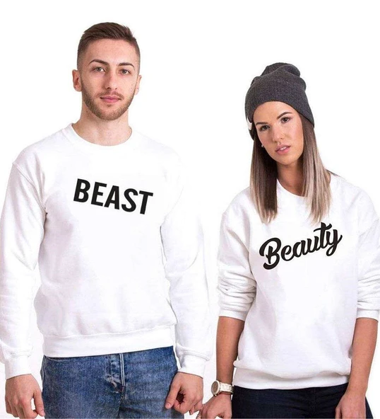 Tshirthane Beast Beauty  Sevgili Kombinleri Sweatshirt Kombini ürün görseli 1