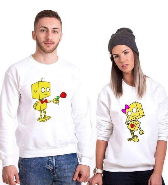 Tshirthane Romantik Robot  Sevgili Kombinleri Sweatshirt Kombini ürün görseli 1