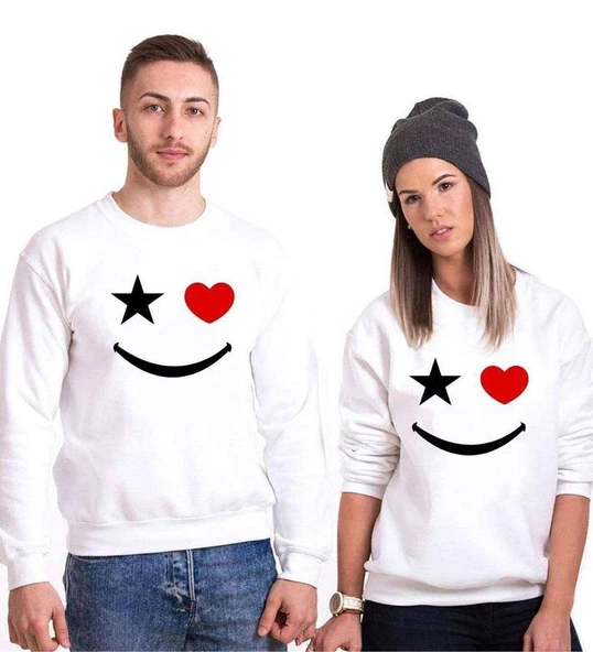 Tshirthane Yıldız Kalp Gülücük  Sevgili Kombinleri Sweatshirt Kombini ürün görseli 1