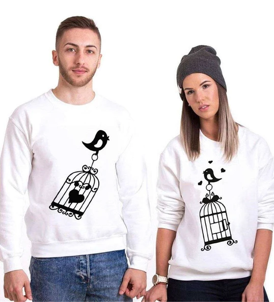 Tshirthane Aşık Kuşlar Sevgili Kombinleri Sweatshirt Kombini ürün görseli 1