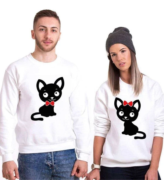Tshirthane Kedi  Sevgili Kombinleri Sweatshirt Kombini ürün görseli 1