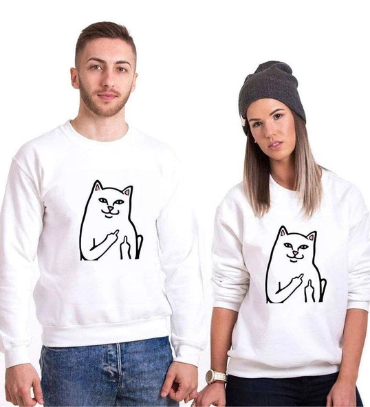 Tshirthane Kedi Kız Erkek Sevgili Kombinleri Sweatshirt Kombini ürün görseli 1