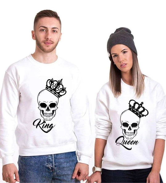 Tshirthane King Queen Kurukafa  Sevgili Kombinleri Sweatshirt Kombini ürün görseli 1