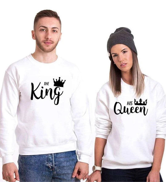 Tshirthane The King His Queen Sevgili Kombinleri Sweatshirt Kombini ürün görseli 1