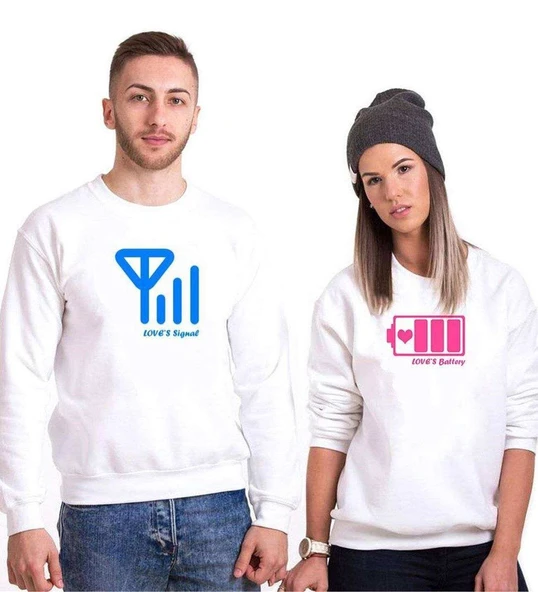 Tshirthane Battary Signal  Sevgili Kombinleri Sweatshirt Kombini ürün görseli 1