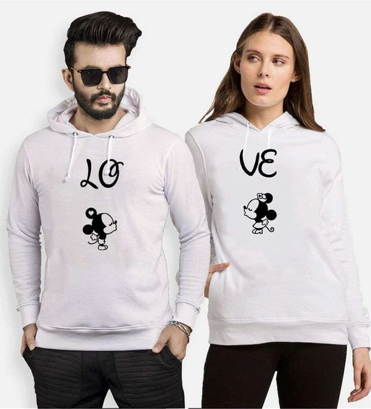 Tshirthane Lo Ve Öpücük Mause Sevgili Kombinleri Kapüşonlu Kombini ürün görseli 1
