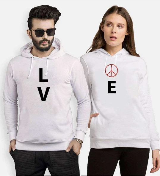Tshirthane Lo Ve Peace Sevgili Kombinleri Kapüşonlu Kombini ürün görseli 1