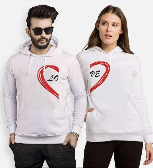 Tshirthane Lo Ve Yarım Kalp Sevgili Kombinleri Kapüşonlu Kombini ürün görseli 1