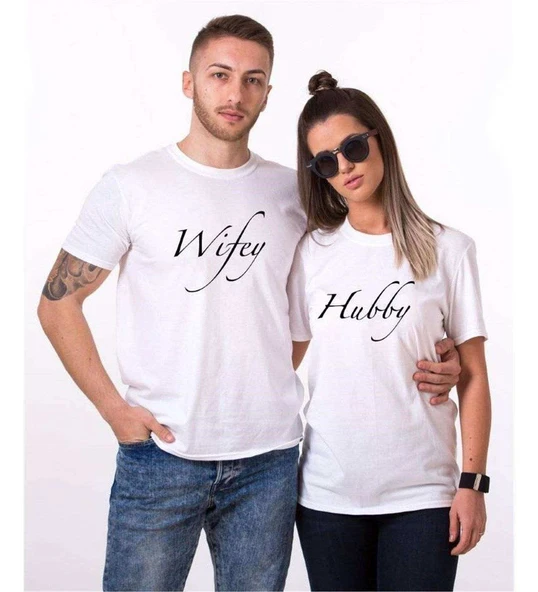 Tshirthane Hubby Wifey Sevgili Kombinleri Tshirt Kombini ürün görseli 1