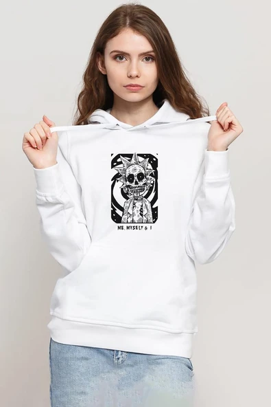 Rick Me Myself And I Rick Halloween Beyaz Kadın 3ip Kapşonlu Sweatshirt ürün görseli 1