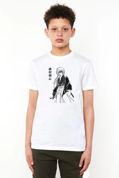 Rurouni Kenshin Poster Japan Beyaz Çocuk Bisikletyaka Tshirt ürün görseli 1